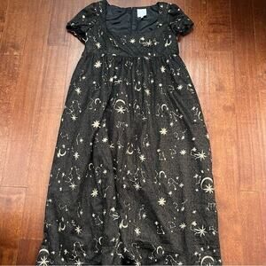 Glimmerwood Empire Waistline Embroidered Black Starry Night Maxi Dress,Size L/XL